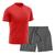 Kit Short + Camiseta Dry Treino Fitness Academia Bermuda Camisa Praia Esporte Vermelho Vermelho, Cinza