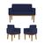 KIT Sofá com Base Reforçada + 2 Poltronas Sala de Estar Azul Marinho