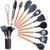 Kit Utensílios Cozinha Jogo 12 Peças Silicone Cabo Madeira Conjunto Completo Escumadeira Colher Espátula Concha Fritura Cinza