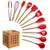 Kit Utensílios De Cozinha 12 Peças Silicone Cesto Bambu Vermelho