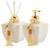 KIt Vidros Lavabo Branco Luxo C/ Enfeite Difusor e Sabonete 280ml Dourado