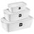 Kits Potes Multiuso Premium Retangular 0,5L, 1,5L, 3L Praticos Plástico PP com Tampa Transparente Resistente e durável Micro-ondas Branco
