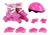Kits Proteção E Patins Feminino Infantil In Line E Tri Line Rosa com flores
