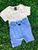 Macacão Curto Infantil Masculino Estampa Variados Branco e azul