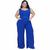 Macacão Plus Size Feminino Pantalona Fenda Lateral Com Cinto 0380 Azul