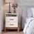 Mesa de Cabeceira Sonetto com pés retrô em madeira pinus - mini cômoda para quarto - 2 gavetas Off White