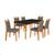 Mesa Jantar Luxo Jade 160x90cm Preto com 6 Cadeiras Estofadas Linho Chumbo Base Madeira Maciça Mel PRETO