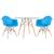 Mesa redonda Eames com tampo de vidro 100 cm + 2 cadeiras Eiffel DAW Azul-céu