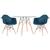 Mesa redonda Eames com tampo de vidro 100 cm + 2 cadeiras Eiffel DAW Azul-petróleo