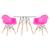 Mesa redonda Eames com tampo de vidro 100 cm + 2 cadeiras Eiffel DAW Rosa-pink