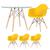 Mesa redonda Eames com tampo de vidro 100 cm + 3 cadeiras Eiffel DAW Amarelo