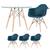 Mesa redonda Eames com tampo de vidro 100 cm + 3 cadeiras Eiffel DAW Azul-petróleo
