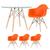 Mesa redonda Eames com tampo de vidro 100 cm + 3 cadeiras Eiffel DAW Laranja