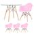 Mesa redonda Eames com tampo de vidro 100 cm + 3 cadeiras Eiffel DAW Rosa-claro