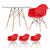 Mesa redonda Eames com tampo de vidro 100 cm + 3 cadeiras Eiffel DAW Vermelho