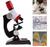 Microscópio Monocular Até 1200 Vezes Acadêmico Escolar + Kit Ciência Educação Experimento Molecular Celula Vermelho e Branco