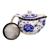 Mini Bule de Chá Oriental Porcelana Infusor Inox Chaleira Flor Azul
