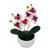 Mini Orquidea com Vaso Acrilico 20cm Planta Artificial Flor Branco Com FÚcsia
