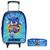 Mochila Escolar Rodinha Masculina Infantil Menino + Estojo Azul