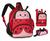 Mochila lancheira e estojo infantil feminino kit escolar completo Vermelho