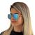 Óculos De Sol Aviador Tradicional Feminino Masculino UV400 Azul água espelhado