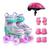 Patins Infantil Quad Ajustável+ Kit Proteção Rodas Led Rosa