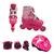Patins Roller Semi Profissional Ajustável 4 Rodas Nº 32-35 C/ Kit Proteção Completo Rosa