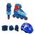 Patins Roller Semi Profissional Ajustável 4 Rodas Nº 32-35 C/ Kit Proteção Completo Azul