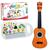 Piano Fazendinha Musical Infantil Animais + Mini Violão 4 Cordas 28cm Feito Em Plástico Art Brink Marrom