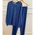Pijama básico masculino manga longa calça longa moda barata Azul