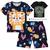 Pijama Infantil Masculino Camiseta + Bermuda em Meia Malha Brilha no Escuro Kyly Leão marinho