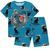 Pijama Infantil Masculino Camiseta + Bermuda em Meia Malha Brilha no Escuro Kyly Dinossauro azul