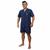 Pijama Masculino Curto Aberto Botão Cirurgia Americano Bonito Presente Pai Azul escuro