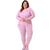 Pijama Plus Size Feminino de Inverno Fechado Manga Longa Listrado Confortável Moletinho Casual Rosa