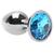 Plug Anal Pequeno em Metal Cromado com Pedra Brilhante Azul Claro