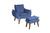 Poltrona/Cadeira Decorativa E Puff Glamour Opala  Com Pés Quadrado Azul Marinho
