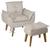 Poltrona/Cadeira Decorativa E Puff Glamour Opala  Com Pés Quadrado Bege