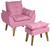 Poltrona/Cadeira Decorativa E Puff Glamour Opala  Rosê Com Pés Quadrado Rosê