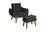 Poltrona/Cadeira Decorativa E Puff Glamour Preto Com Pés Quadrado Preto