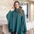 Poncho Feminino Tricô Lã Gola Alta Confortavél Tendência Frio Verde, Musgo, Gola botão