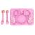 Prato Silicone bebê ventosa placa babadores alimentação conjunto talheres crianças colher de aço inoxidável e garfo pratos dino Pink 3pcs C