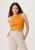 Regata Feminina Cropped Decote Halter Neck Em Ribana Canelada Laranja