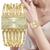 Relógio Bracelete Feminino Pulseira Strass Luxo Analógico Dourado