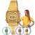 Relógio de Pulso Feminino Casio Vintage Mini Quadrado Original Moderno LA670WGA Pequeno Digital Retro Dourado LA670WGA-9DF - Dourado