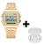 Relógio De Pulso Retro Digital + Fone Sem Fio Ios/android (002) 002 Dourado + Fone Branco 
