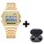 Relógio De Pulso Retro Digital + Fone Sem Fio Ios/android (002) 002 Dourado + Fone preto