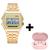 Relógio De Pulso Retro Digital + Fone Sem Fio Ios/android (002) 002 Dourado + Fone Rosa