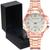 Relógio feminino analógico estiloso elegante + caixa ROSÉ+BRANCO