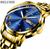 Relógio Masculino Belushi Luxo Aço Inoxidável Com Calendário Estojo Dourado/Azul