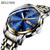 Relógio Masculino Belushi Luxo Aço Inoxidável Com Calendário Estojo Azul/Dourado